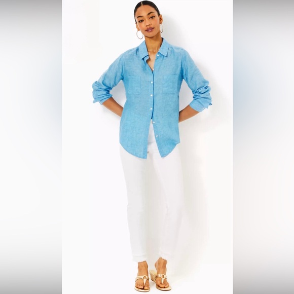 Lilly Pulitzer Sea View Linen Button Down Top - Picture 4 of 13